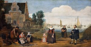 Porträtt av en familj (olja på panel)