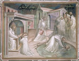 Maurus räddar Placidus, beskriver den helige Benedikts liv (c.480-c.550), i sakristian, 1387