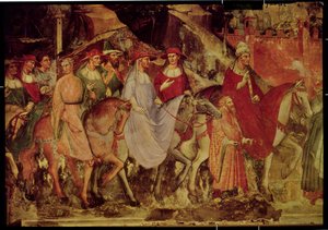 Påve Alexander III:s historia (1105-81): Påvens och kejsar Fredrik Barbarossas (ca 1123-90) intåg i Rom, 1407 (detalj)