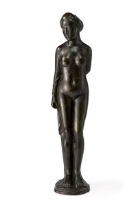 Stående badkar, med draperi över höger arm; Badande stående draperad över höger arm av Aristide Maillol