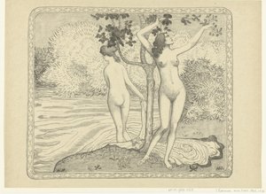 Två badende kvinnor vid vattenkant Zomer Två nakna badande under ett träd vid vattnet Sommar The Trial (serietitel) av Aristide Maillol