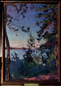 En park på stranden av floden Neva. Målning av Arkadi (Arkady) Alexandrovich Rylov (1870-1939), olja på duk
