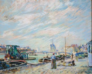 Utsikt över Quai Sully, nu kallad Quai Henri IV, med Notre Dame i bakgrunden