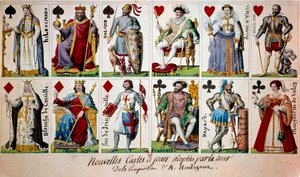 Franska historiska personer från Karl den Store till Henri IV. Från vänster till höger och uppifrån och ned: Hildegarde av Vintzgau (757-783), Karl den Stores hustru; Karl den Store (Karl I känd som Karl den store 742-814); Riddare Roland (eller Hroudland)