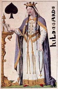 Representation av Hildegarde de Vintzgau (757-783), hustru till Karl den Store (Karl I). Detalj av ett spelkort gjort av Gustave Houbigant (1789-1862) 1800-talets Paris B.N.