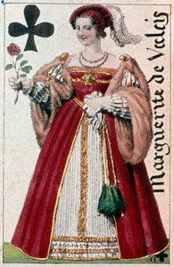 Representation av Marguerite de Valois (1553 - 1615) känd som drottning Margot. Detalj av ett spelkort gjort av Gustave Houbigant (1789-1862) 1800-talets Paris B.N.