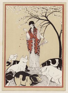Circe matar Odysseus följeslagare efter att ha förvandlat dem till grisar (färg litho)