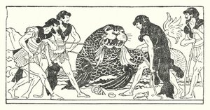 Menelaos och hans följeslagare försöker fånga havsguden Proteus (litho)