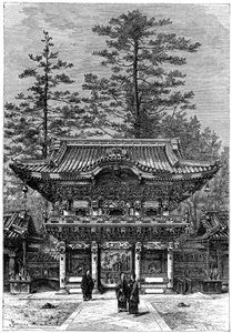 Portik av de fyra drakarnas tempel Nikko Toshogu, Nikko, Japan, 1895.