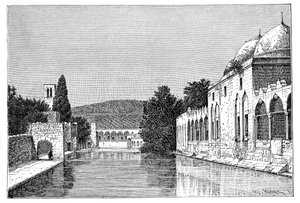 Abrahams moské och fontän, Ofra vid Tayyibah, Västbanken, Israel, 1895.