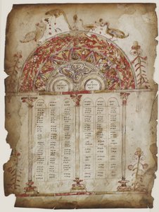 Kanonbord från ett evangelium (ogenomskinlig akvarell, bläck och guld på pergament) av Armenian School