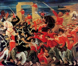 Slaget vid Milazzo utkämpades mellan 17 och 24 juli 1860 (olja på duk) av Arnaldo Badodi