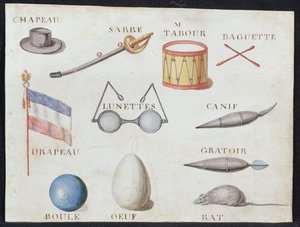 Illustrationer från "A French Alphabet Book of 1814", pub. av Charles Plante Fine Arts, 1814