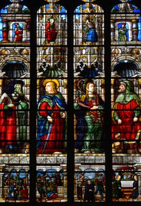 Saint Matthias (Mathias), Ezra (eller Ezra), profeten Habakkuk (eller Habakkuk) och Sibylle Tiburtine (eller Albunea of ​​Tibur) - Målat glas i Passionskapellet av Arnaud de Moles (1470-1520) färdigställd 1513 - Cathedral of St. Mary of Auch (Ger