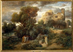 Die Pilger auf dem Weg nach Emmaus - Pilgrimer på väg till Emmaus ... (målning på duk) av Arnold Böcklin