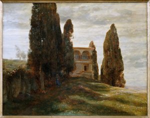 Italienische Villa im Fruehling - Italiensk villa i vårtid ... (målning på duk) av Arnold Böcklin