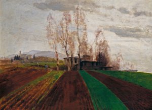 Jordbruksmark tidigt på våren / Plöjd åker tidigt på våren av Arnold Böcklin