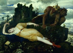 Den sovande Diana, betraktad av två fauner av Arnold Böcklin