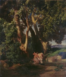 Skogskanten med kentaur och nymf av Arnold Böcklin
