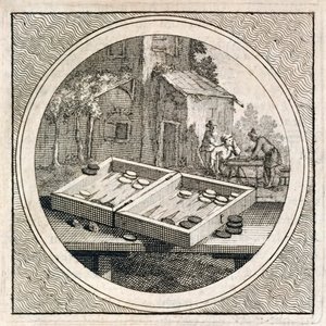 Backgammonset och spelare från Stichtelyke Zinnebeelde av Arnold Houbraken