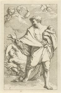 Jupiter och Semele Scen med syndastatyer öppnade i tjänst för målare, statyhållare etc. (serietitel) av Arnold Houbraken