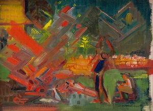 Bonfire, c.1940 (olja på duk) av Arnold Peter Weisz Kubincan