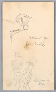 Skiss över hjälm och män på Eton av Arnold William Brunner