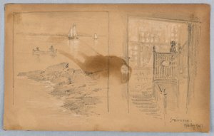 Skiss av landskap och trappa av Arnold William Brunner