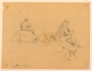 Två skisser av en man som sitter på klippor i San Remo av Arnold William Brunner