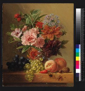 Kruka med blommor och frukt, före 1844