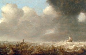 Fiskebåtar på grov sjö av Arnoldus van Anthonissen