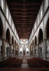 Renässans: interiörvy av basilikan Santa Croce projicerad av Arnolfo di Cambio (1245-1302 / 1310) (interiörvy av basilikan santa croce) 1294 basilikan Santa Croce, Florens, Italien av Arnolfo di Cambio