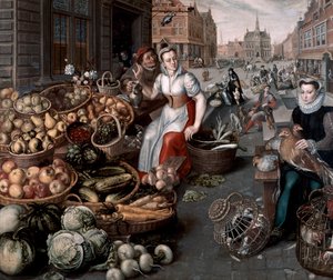 Kvinna som säljer frukt och grönsaker, ca 1590 av Arnout de Muyser
