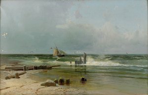 En segelbåt vid stranden, 1891