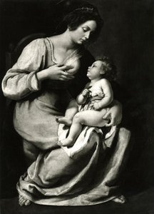 Körsbärens madonna (olja på duk) (foto s/v) av Artemisia Gentileschi
