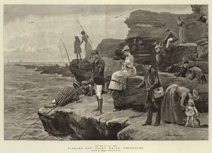 Fiske utanför Filey Brigg, Yorkshire (gravyr) av Arthur (after) Hopkins