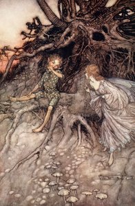 Jag är nattens glada vandrare, illustration från "Midsummer Nights Dream" av William Shakespeare