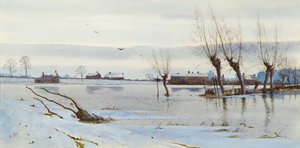 Vinterlandskap med översvämmad flod, 1889 (wc) av Arthur Anderson Fraser