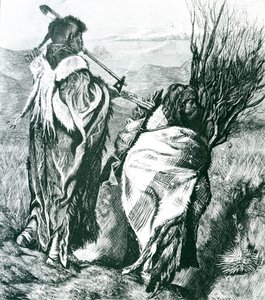 Hiawatha och Minne-Ha-Ha, graverad av Joseph Swain (1820-1909) 1870 (gravyr) (s/v foto) av Arthur Boyd (after) Houghton