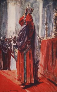 Han nådde altaret där kronan låg: lyfte den och placerade den på sitt huvud, illustration från "A History of Germany" av H.E. Marshall av Arthur C. (after) Michael