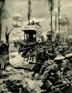 Londonbussar använde för att transportera trupper till fronten, första världskriget, 1914-1918, c1920. av Arthur C. Michael
