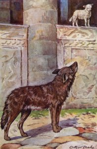 Aesops Fables: The Kid and the Wolf (färg litho)