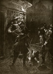 Kung Karl II:s anhängare attackerar Sir John Coventry, 1670, illustration från Hutchinsons "Story of the British Nation", ca 1920. av Arthur David McCormick