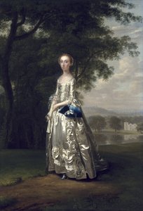 Porträtt av en dam i ett landskap, 1750