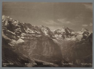 Utsikt över Silberhorn, Mittaghorn, Grosshorn, Breithorn och Tschingelhorn i Bernalperna Panorama över Jungfrau-kedjan (serietitel)