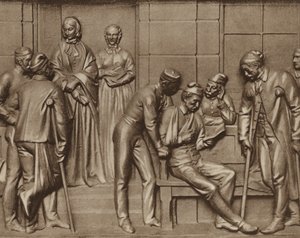 Florence Nightingale besöker patienter, avlastning på Woolwich sjukhus, London (s/v foto) av Arthur George Walker