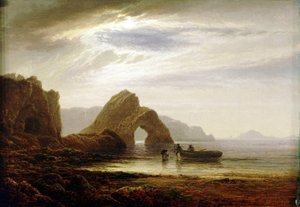 Månljus vid Giltar Point, nära Tenby (England), från söder. Olja på duk, ca 1872-1874, av Arthur Gilbert (1819-1885).