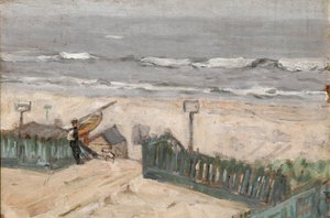 Badstugor med fiskare och hund, ca 1900