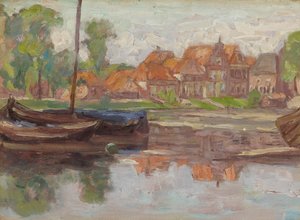 Båtliv, möjligen i Holland av Arthur Haythorne Studd