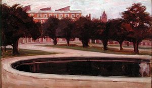 Hampton Court Palace (olja på panel) av Arthur Haythorne Studd